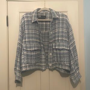 Zara blue and white woven jacket